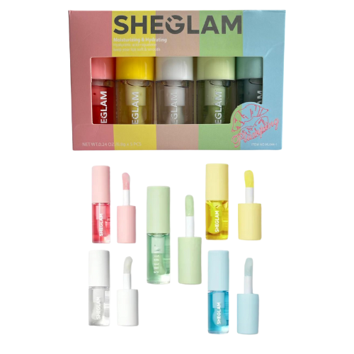SET DE 5 GLOSS SHEGLAM CON AROMA FRUTAL CAJA ARCOIRIS