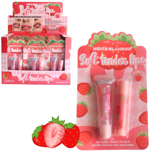 DUO DE GLOSS Y BALSAMO DE FRESA MEIKE GLAMOUR