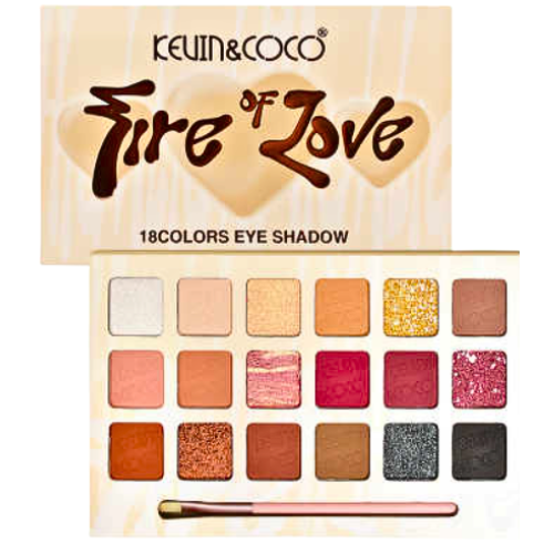 SET DE 18 SOMBRAS KEVIN Y COCO CON BROCHA APLICADORA FIRE OF LOVE 