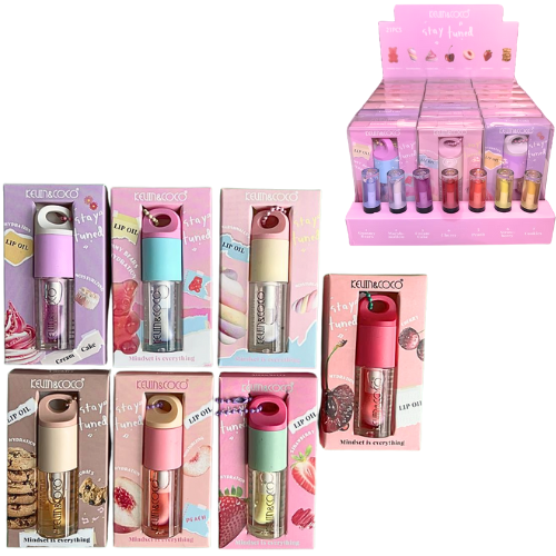 BRILLO DE LABIOS CON LLAVERO Y APLICADOR GRUESO KEVIN Y COCO