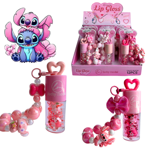 GLOSS DE STICH Y CORAZONES CON LLAVERO DE ACRILICO