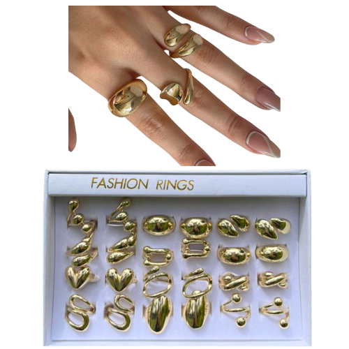 [B82154] ANILLO CON DISEÑO SHEIN DE ACERO COLOR ORO SURTIDOS