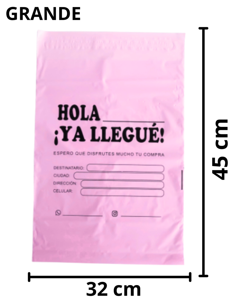BOLSAS DE EMPAQUE CON ADHESIVO YA LLEGUÉ GRANDE