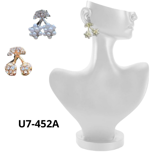 [U7452A] PAR DE ARETES TIPO CEREZA CON PERLA U7-452A