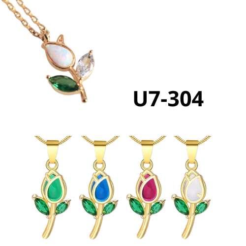 COLLAR CON DIJE DE TULIPAN DE CRISTAL DE COLORES U7-304