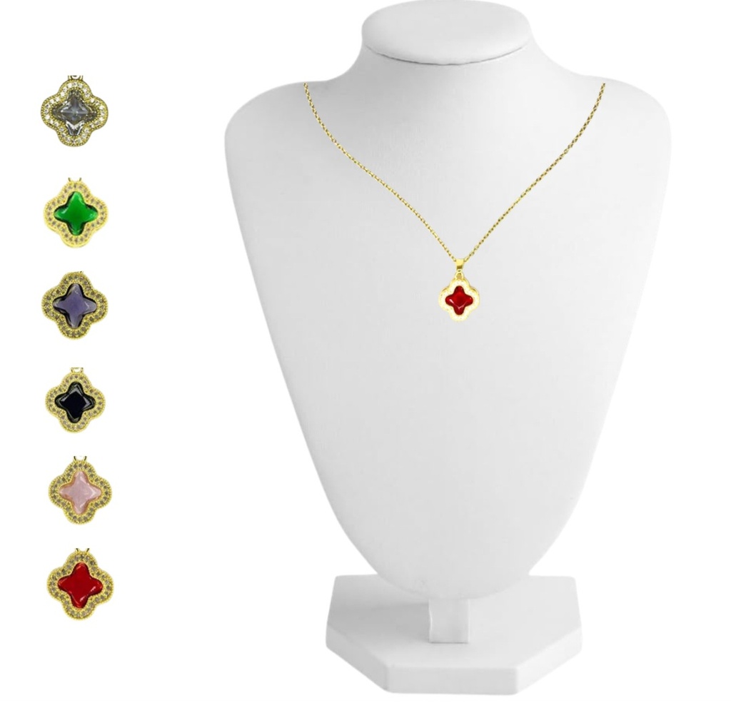 COLLAR DE ACERO INOXIDABE VAN CLEEF DIJE CON PIEDRAS