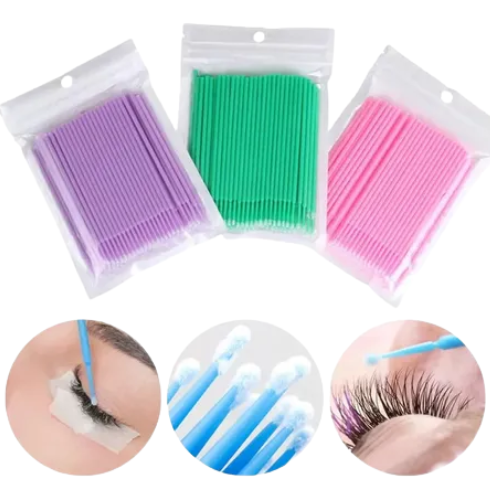 PAQUETE DE 100 MICROCEPILLOS CON ALGODON PARA EXTENSION DE PESTAÑAS