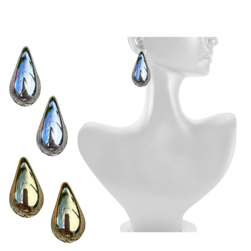 ARETES EN FORMA DE GOTA PLATEADO Y DORADO SURTIDO