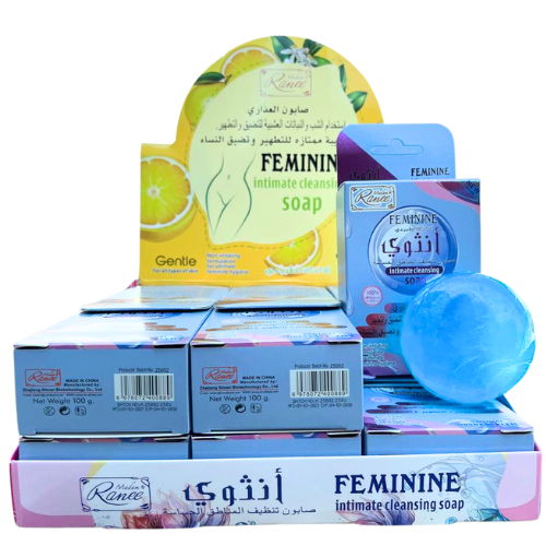 JABÓN LIMPIADOR FEMENINO PARA ZONAS ÍNTIMAS 100% NATURAL CAJA CELESTE