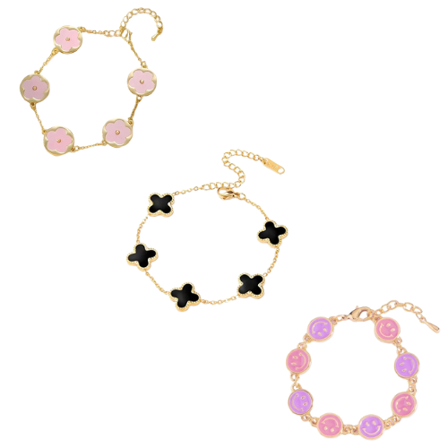 PULSERA DORADA CON VAN CLEEF Y CARITA FELIZ SURTIDAS