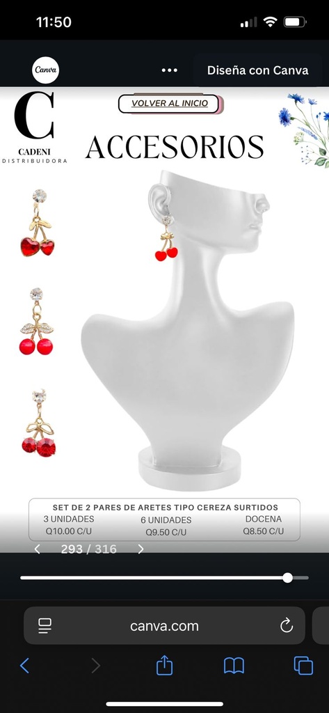 SET DE 2 PARES DE ARETES TIPO CEREZA SURTIDOS