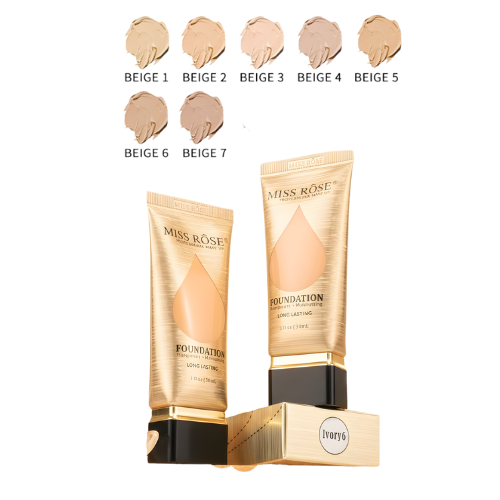 BASE DE MAQUILLAJE MISS ROSE EN TUBO 30ML TAPA NEGRA CAJA DORADA