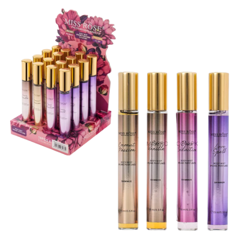 PERFUME MISS ROSE CON SHIMER 15ML TAPA DORADA