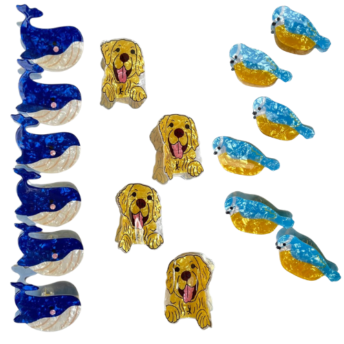 GANCHOS DE ACRILICO SURTIDO EN DISEÑOS VARIOS.