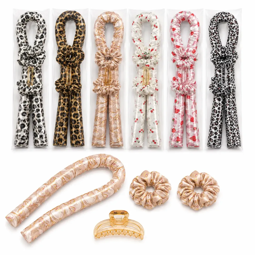 SET DE RIZADO SIN CALOR CON TUBO DE SEDA GANCHO Y DOS SCRUNCHIES