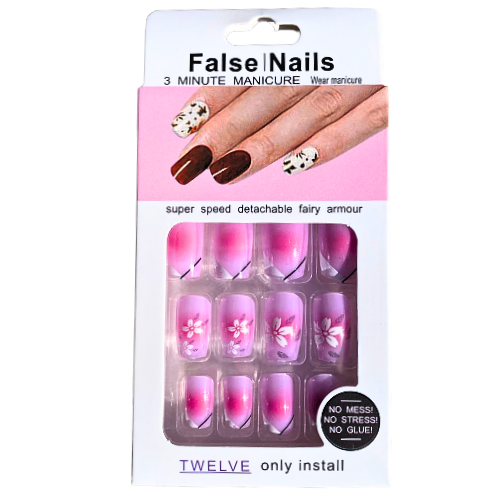 KIT DE UÑAS PRESS ON DE CAJA BLANCA CON ROSADO EN DISEÑOS SURTIDOS