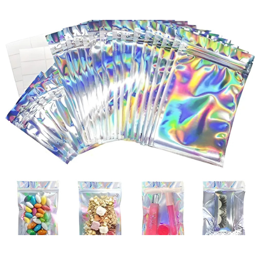 [92414] BOLSA HOLOGRAFICA LAMINADA PLATEADA CON ZIPLOC 12*20CM