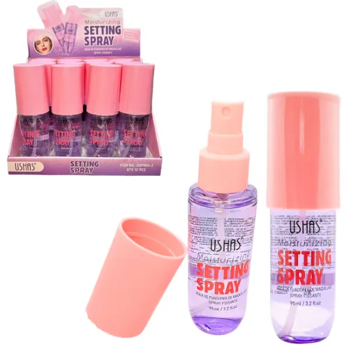 SPRAY FIJADOR DE MAQUILLAJE USHAS EFECTO HIDRATANTE PRESENTACIÓN MORADA