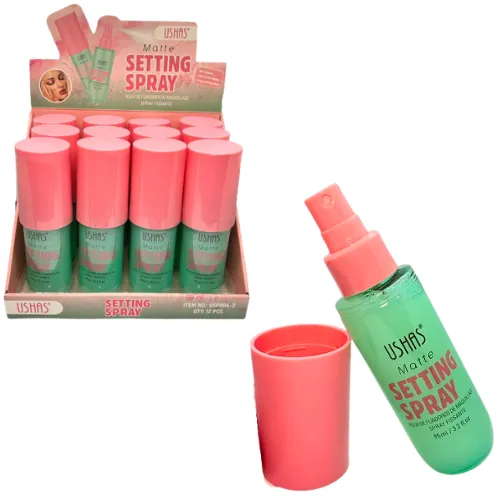 SPRAY FIJADOR DE MAQUILLAJE USHAS EFECTO MATTE PRESENTACIÓN VERDE