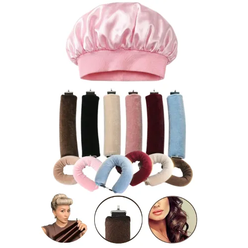 KIT DE GORRO DE SATÍN Y ONDULADORES PARA CABELLO TONOS SURTIDOS