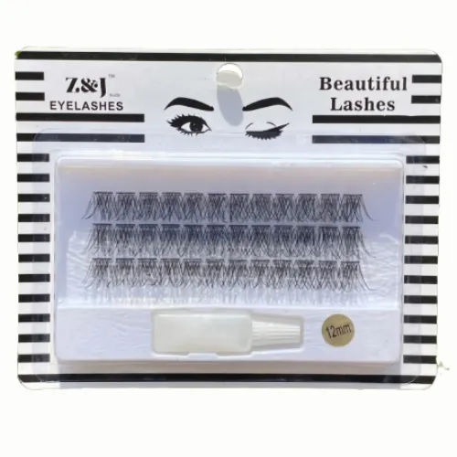 [920488] PESTAÑAS  DE 3 FILAS NATURALES EN RAMITO Y PEGAMENTO Z&J CAJA BLANCA RAYAS NEGRAS