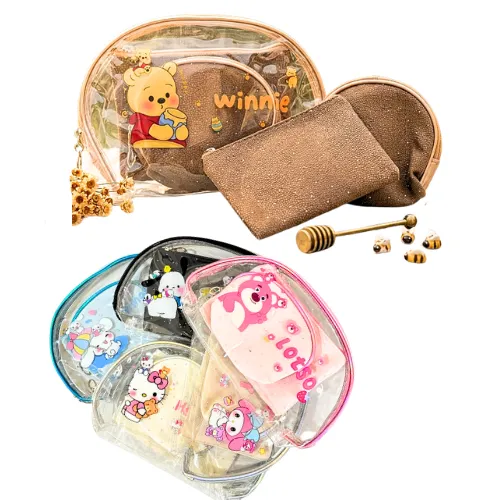 TRIO DE COSMETIQUERA CON PERSONAJES Y COLORES SURTIDOS