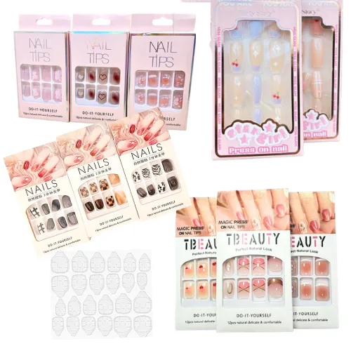 UÑAS PRESS ON CON PEGATINA EN COLORES Y DISEÑOS SURTIDOS