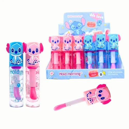 BRILLO DE LABIOS CON DISEÑOS DE STICH EN ROSADO Y CELESTE SURTIDOS