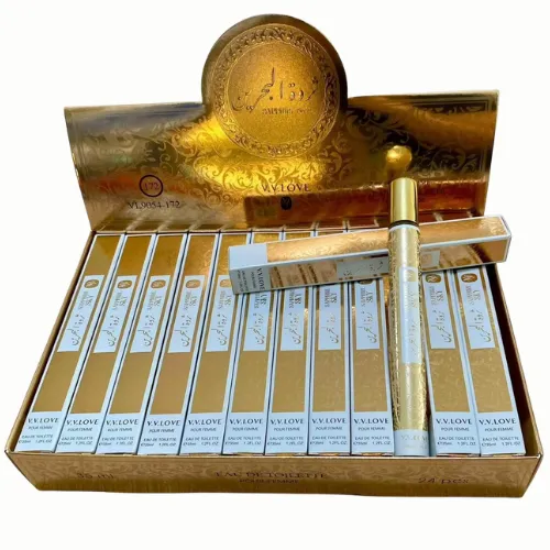 PERFUME PARA DAMA VV LOVE SAPPHIRE SKY CAJA DORADA Y BLANCO 35ML