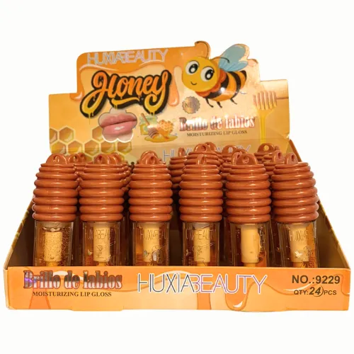 BRILLO LABIAL CON AROMA A MIEL CON APLICADOR GRUESO TAPA CAFE