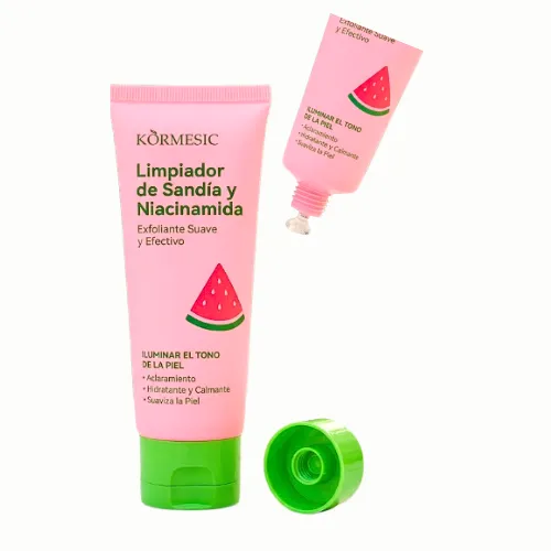 LIMPIADOR FACIAL HIDRATANTE DE SANDIA Y NIACINAMIDA KORMESIC TUBO ROSA TAPA VERDE