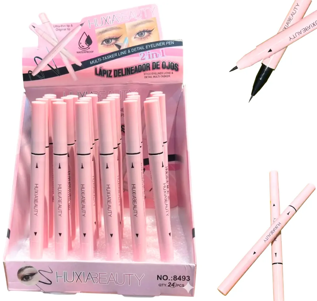 [8493] DELINEADOR LIQUIDO NEGRO DOBLE PUNTA HUXIABEAUTY PRESENTACION ROSADA