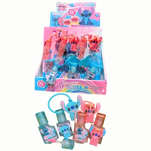 BRILLO LABIAL DE STICH TIPO LLAVERO ROSA Y CELESTE HOLD MORNING