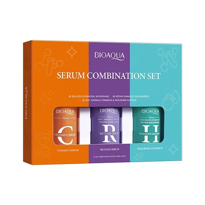 KIT DE SUEROS BIOAQUA: ACLARANTE, ANTI ARRUGAS E HIDRATANTE