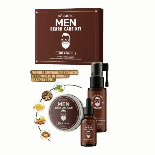 KIT DE CUIDADO DE LA BARBA PARA NUTRIR Y ESTILIZAR KORMESIC CAJA CAFE