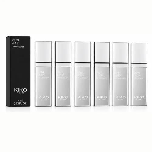 LABIAL LIQUIDO KIKO MILANO VINYL LOCK LIP LACQUER PLATEADO CAJA NEGRA