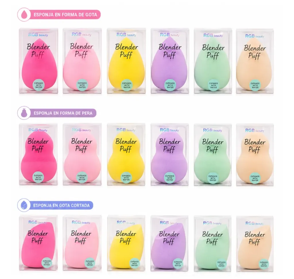[513061] ESPONJA PARA MAQUILLAJE RGB BEAUTY COLORES Y FORMAS SURTIDAS