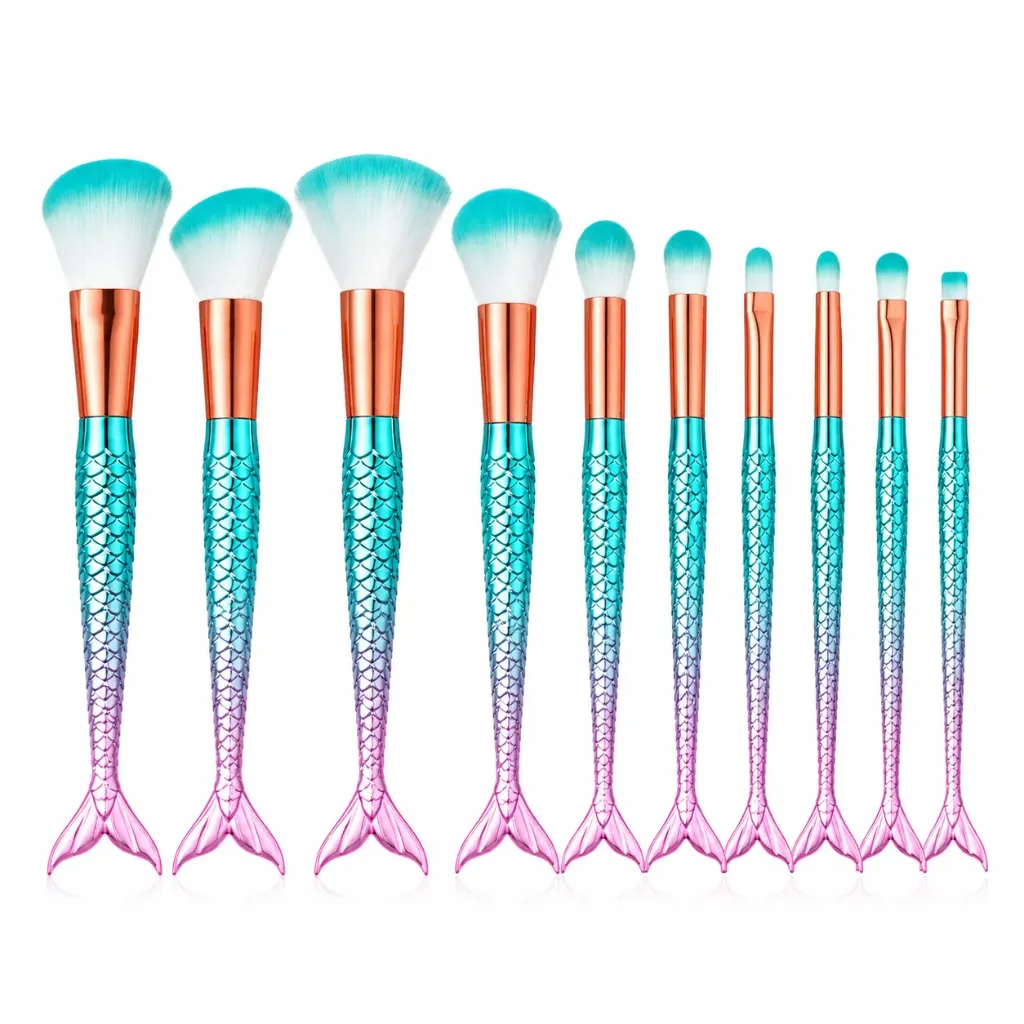 KIT DE 10 BROCHAS CON CERDAS SUAVES ESTILO SIRENA