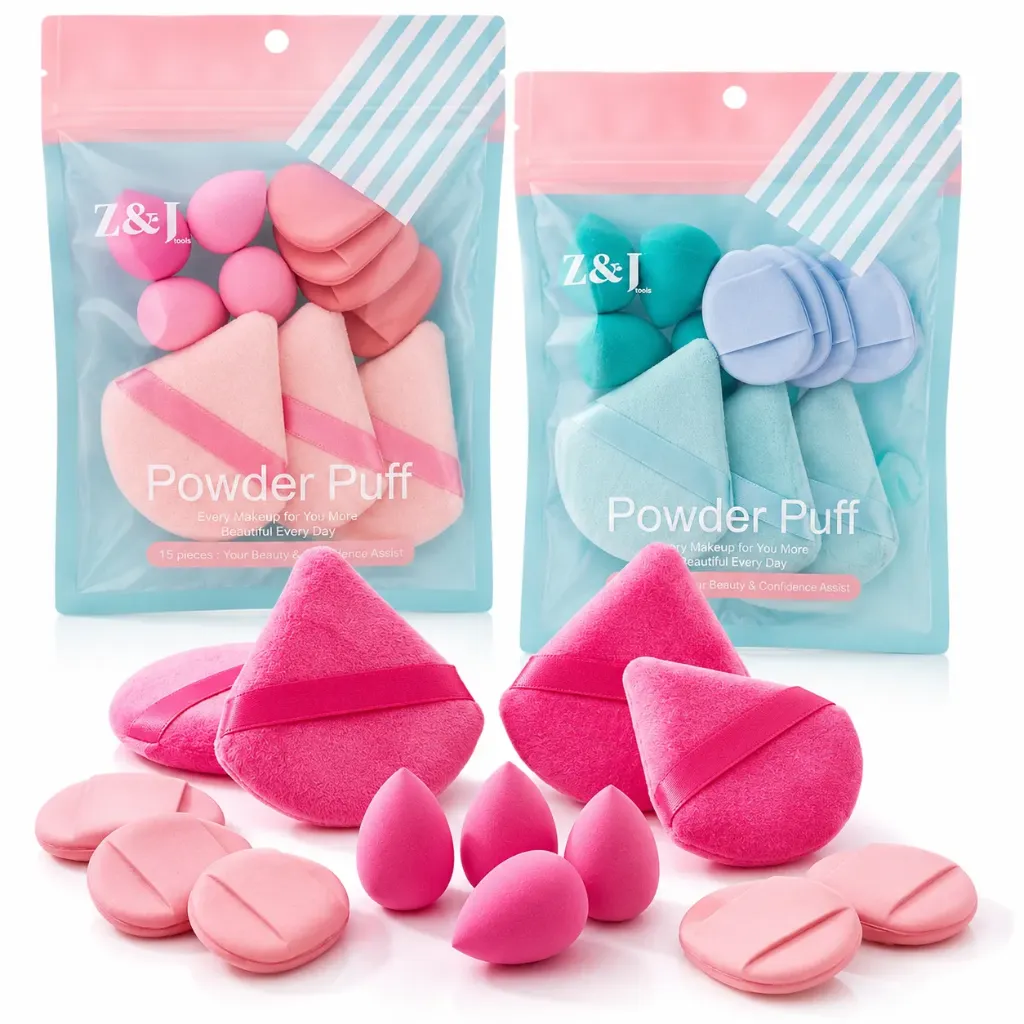 KIT DE 12 ESPONJAS Y BORLAS DE MAQUILLAJE Z&J TONOS SURTIDOS