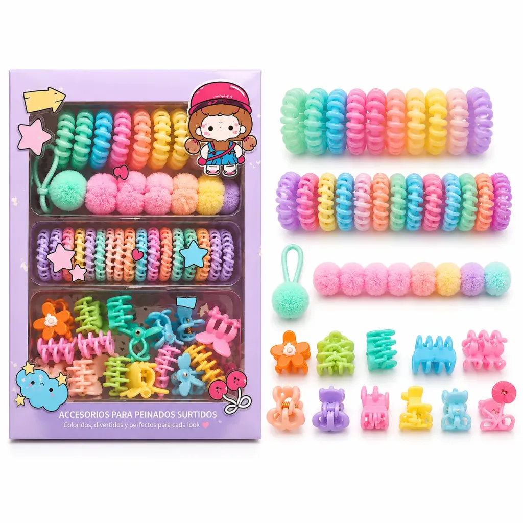 KIT DE ACCESORIOS PARA CABELLO DE NIÑAS EN COLORES PASTEL