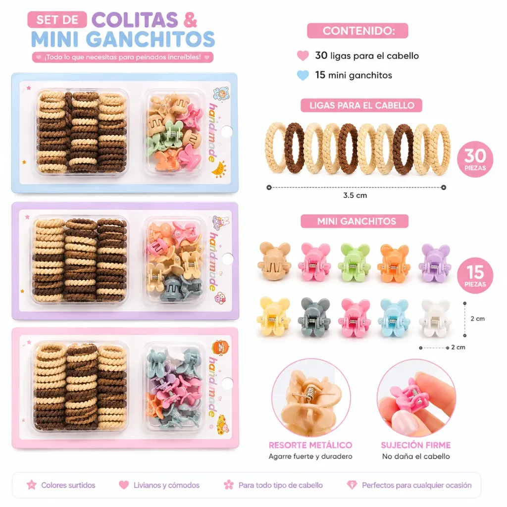 SET DE COLITAS Y GANCHITOS PARA PEINADOS DE NIÑAS