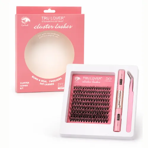 KIT DE EXTENSIONES DE PESTAÑAS TRU LOVER CAJA ROSA CON PEGAMENTO SELLADOR Y PINZA