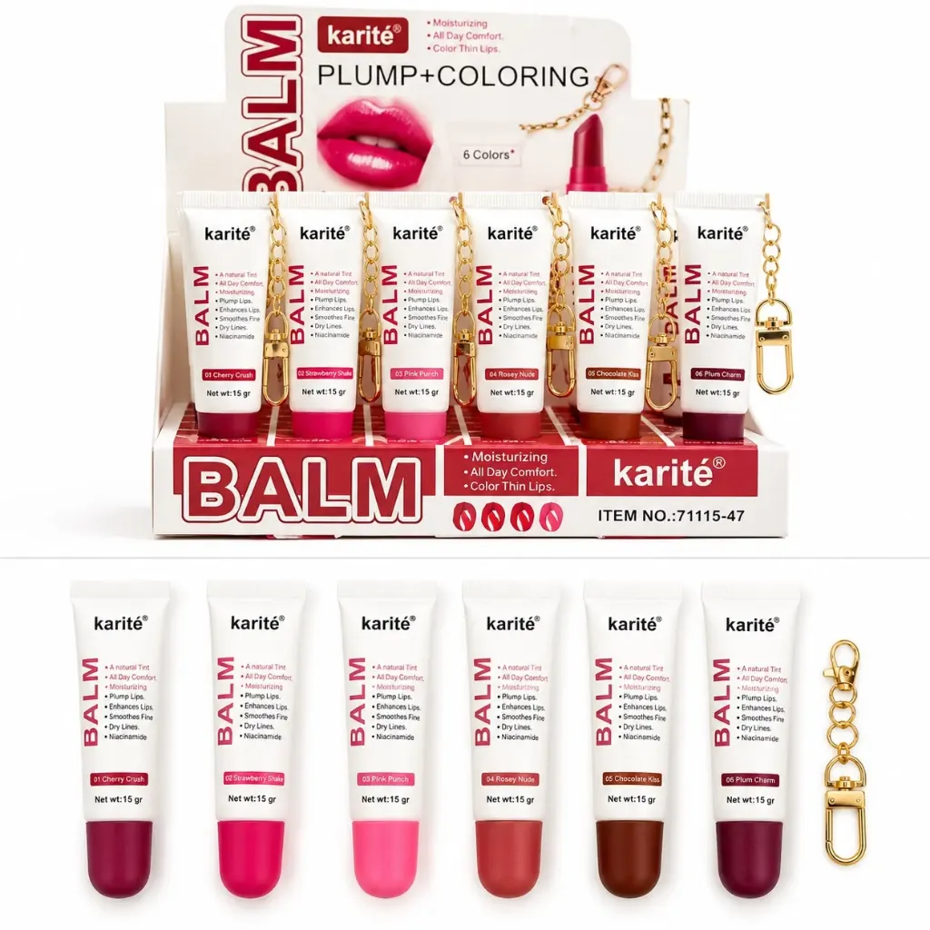 BALSAMO PARA LABIOS KARITÉ EN TUBITO BLANCO CON LLAVERO DORADO