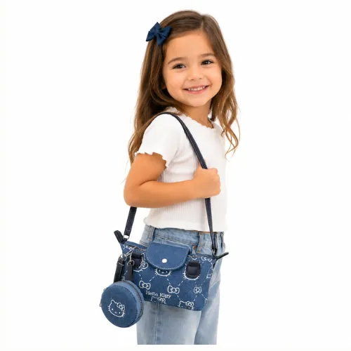 BOLSO DE MANO Y MONEDERO CON DISEÑO DE HELLO KITTY DE CUERINA Y LONA