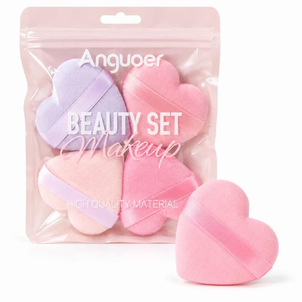 SET DE ESPONJAS DE MAQUILLAJE EN FORMA DE CORAZON ANGUOER EMPAQUE CON ZIPLOC