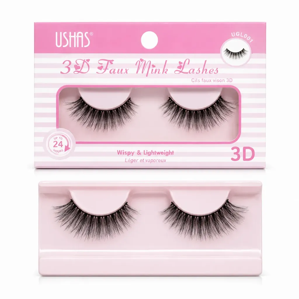 [6924372] PESTAÑAS USHAS 3D FAUX MINK LASHES CAJA ROSA CON RALLAS