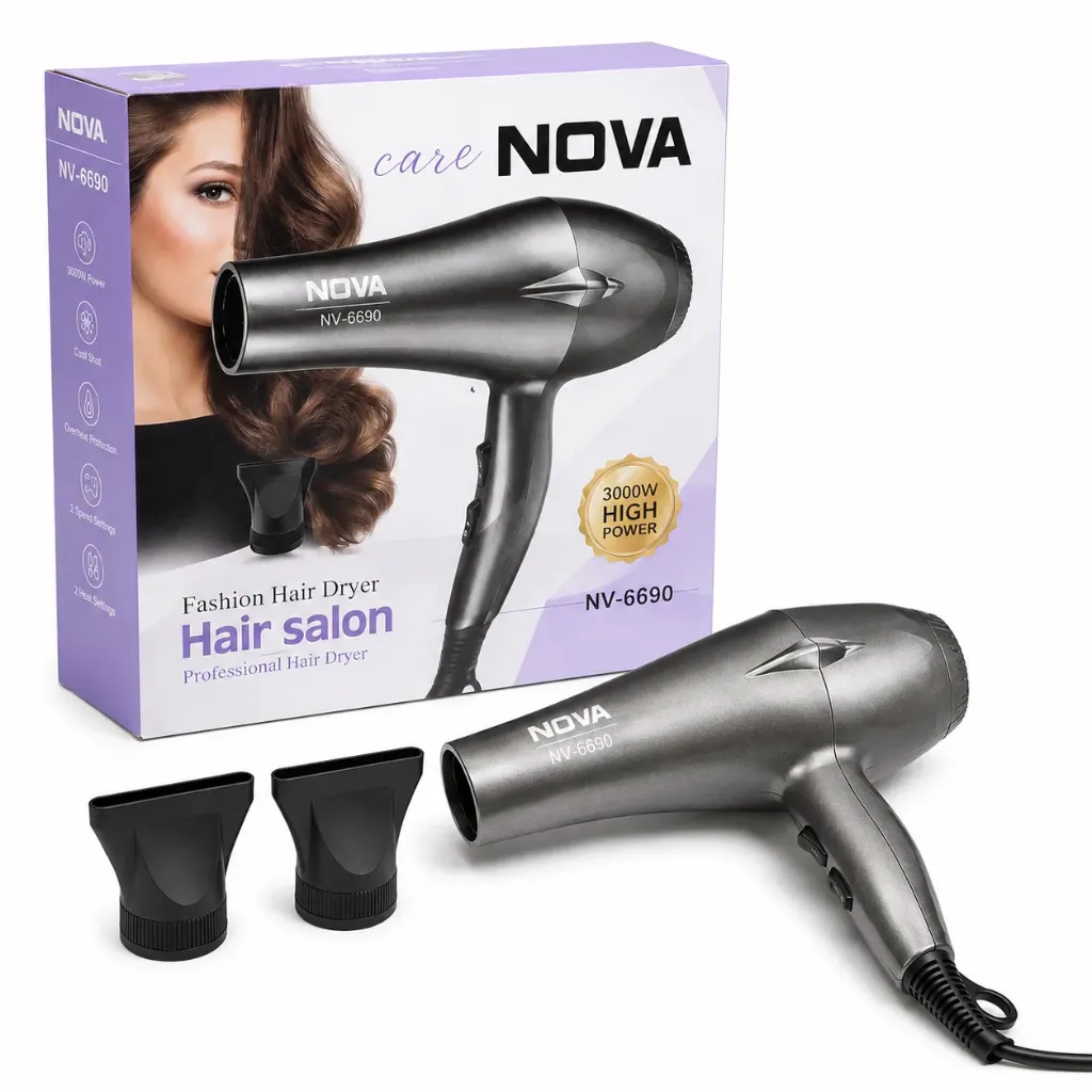 SECADORA DE CABELLO NOVA NV-6690DE 3000W CAJA BLANCA Y LILA
