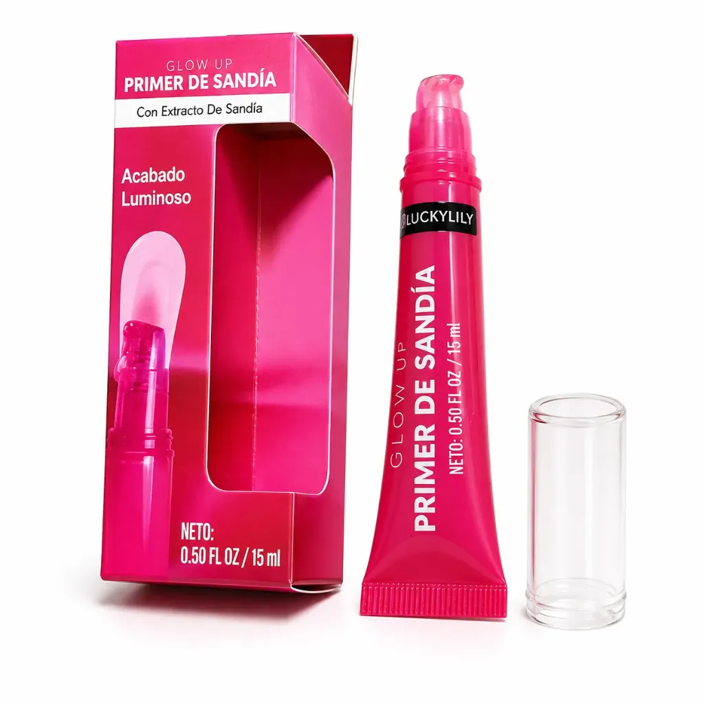 PRIMER GLOW UP DE SANDIA CON ACABADO LUMINOSO LUCKY LILY CAJA ROJA 15ML