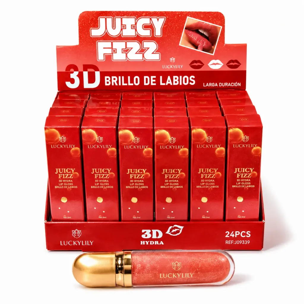 BRILLO LABIAL LUCKY LILY JUICY FIZZ 3D HYDRA CAJA ROJA  DUPE KIKO MILANO