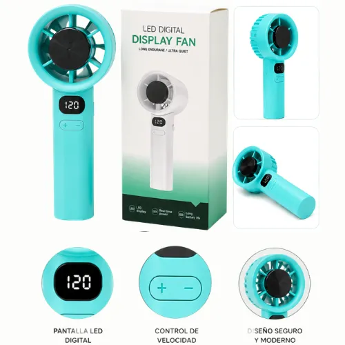 [6844] VENTILADOR PORTATIL DE MANO CON PANTALLA DIGITAL COLORES SURTIDOS